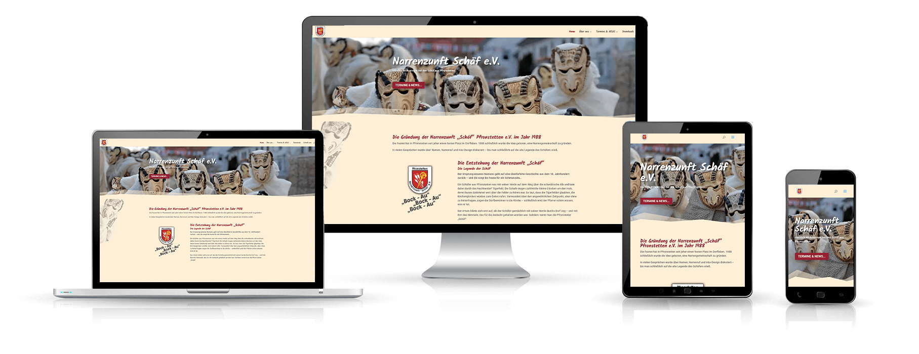 Darstellung der responsiven Designs unserer Webseite auf verschiedenen Endgeräten Darstellung der responsiven Designs unserer Webseite auf verschiedenen Endgeräten
