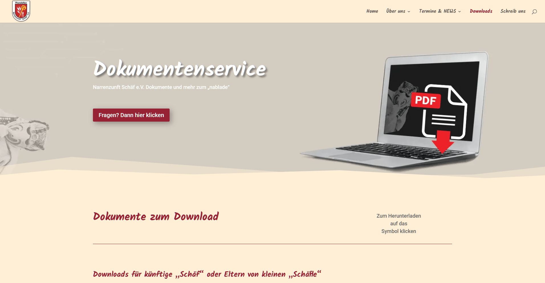Screenshot der neuen Webseite von der Narrenzunft Schäf e.V. Pfronstetten 2025-05-09 214458