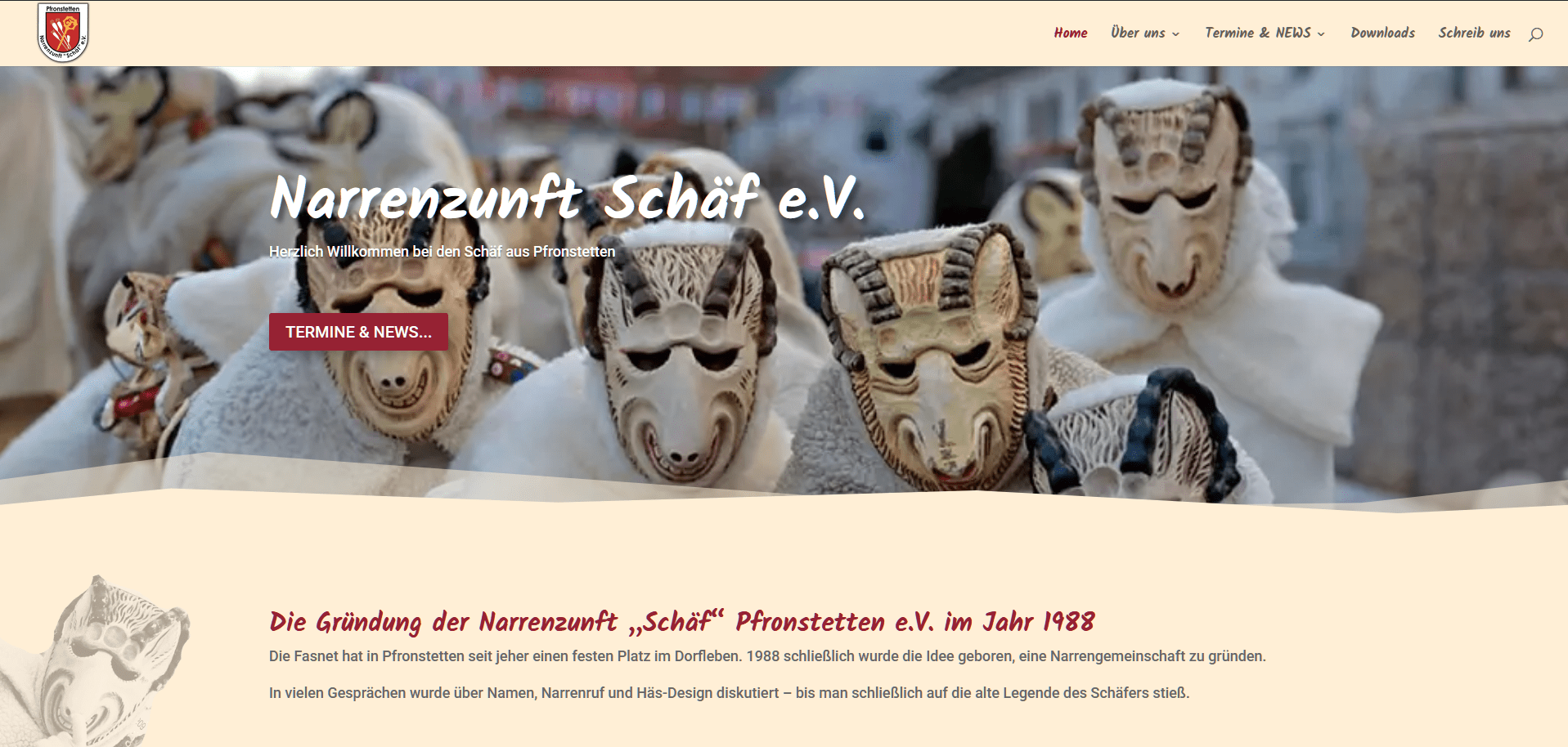Screenshot der neuen Webseite von der Narrenzunft Schäf e.V. Pronstetten 25-05-09 211412